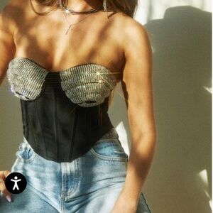 Miss Lola Black and Silver Glam Corset Top